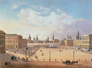 La place du théâtre à Moscou, imprimée par Jacottet et Bachelier, années 1830 - French School